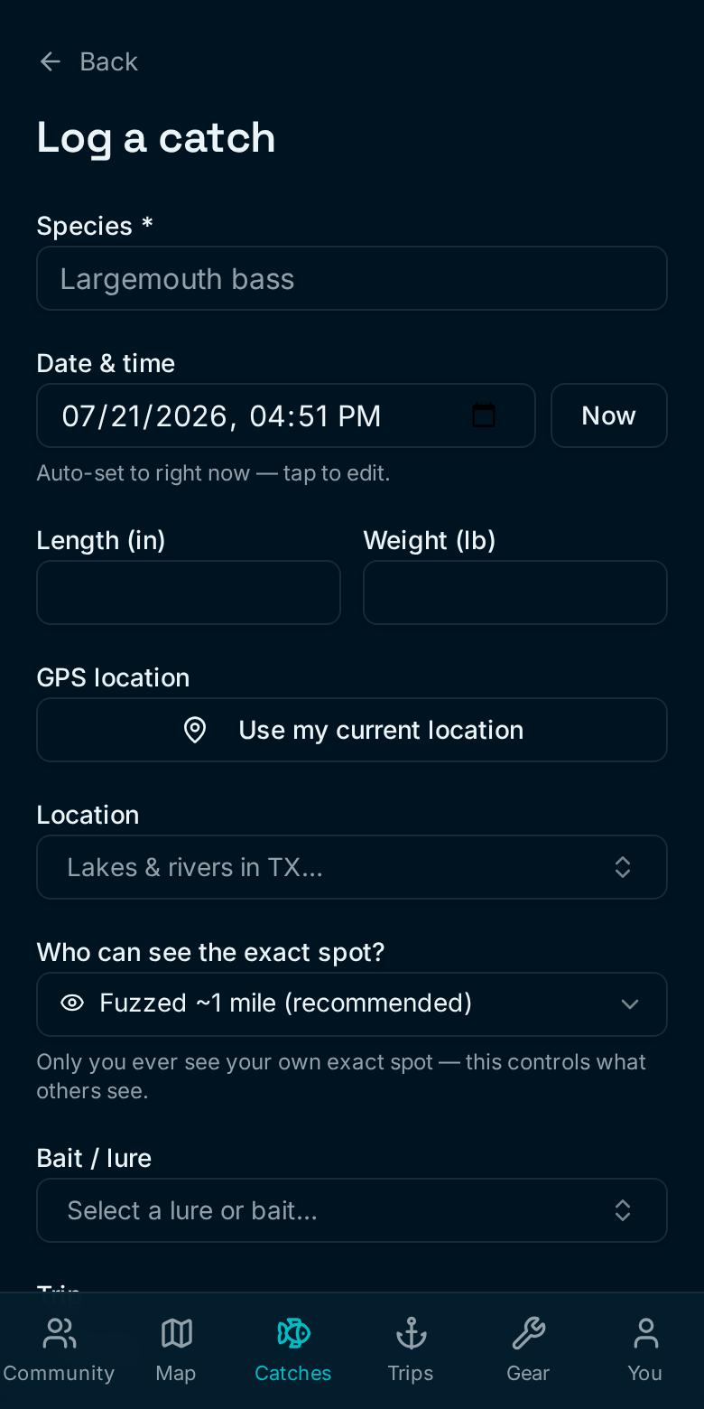 Log a catch in seconds